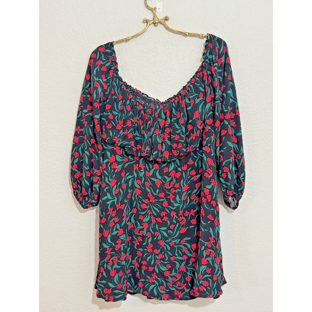 Lovers + Friends Huntington Dress Red Black Elastic Floral Women's Size XL